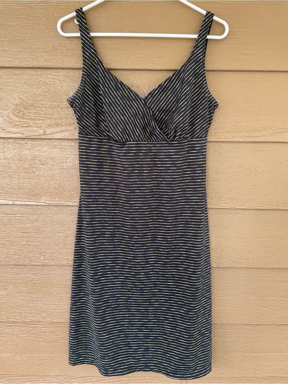 Prana Black and Yellow Striped Athletic Midi Dress w/ Built in Sports Bra -Sz L